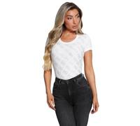 GUESS Women's Short Sleeve Crew Neck 4G Allover Tee Shirt, Pure White
