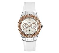 Guess Women's Stainless Steel Silicone Crystal Accented Watch, Color White/Silver/Rose Gold-Tone (Model: U1053L2)