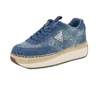 GUESS Women's STEFEN Sneaker, Medium Blue Denim Logo 421, 5