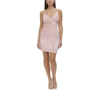 GUESS Womens Velvet Surplice Sequin Mini Dress