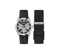 GUESS Zen Multifunktions-Analog-Uhrenbox-Set für Herren, 42 mm Gehäusebreite, silberfarben/schwarz, Silberfarben/Schwarz, Klassisch