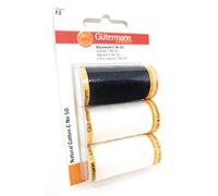 Gütermann Creativ Baumwolle Nähgarn Obergarn Set 3x250 Meter C NE 50 1 Rolle Schwarz 2 Rollen Weiß
