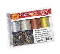Gütermann creativ Stickfaden-Set 734485-1 – Polyester, Metallic, 4 Spulen, Mehrfarbig