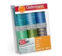 Gütermann Nähfaden-Set Cotton Nr.30 734022-3 – 6 Spulen à 300 m, Blau/Grün