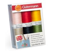 Gütermann Super Brite 40 Stickgarn, 6 Rollen à 500 m, Maschinenstickgarn