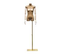 GUHPZA Schaufensterpuppen-Torso Mit Ständer, Torso Aus Kraftpapier, Drehbarer Arm Aus Massivholz, Für Schaufenster Von Bekleidungsgeschäften, Läden?,Gold