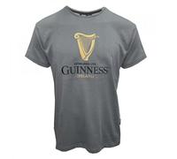 Guinness Premium T-Shirt Irland Gestickte Irische Goldharfe Farbe Grau/Zinn Bestickt