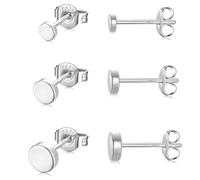 GULICX 3 Paar Silber Ohrstecker für Damen Herren Mädchen, Hypoallergen 925 Stering Silber Klein Rund Flach Ohrringe Set, Unisex Kleine Scheibe Sleeper Knorpel Tragus Ohrstecker, Größe: 3/4/5mm