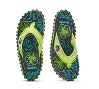 Gumbies Originals Blau - Flip Flops aus recycelten Materialien - robuste Sohle aus wiederverwerteten Autoreifen, weiches Fußbett aus Canvas-Baumwolle, bequemer Baumwoll-Zehensteg - Lime Hibiscus, 39