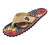 Gumbies Originals Rot - Flip Flops aus recycelten Materialien - profilierte Sohle aus wiederverwerteten Autoreifen, weiches Fußbett aus Canvas-Baumwolle, bequemer Zehensteg - Denim Hibiscus, 37