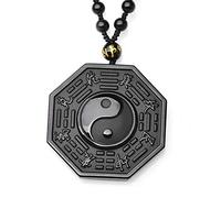 GUMEI Black Obsidian Halskette Chinesisch Ying Yang Acht Diagramme Amulett Anhänger Schmuck