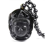 GUMEI Natural Obsidian Anhänger Buddha Amitabha Buddha Kopf Anhänger Halskette