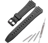 Gummiarmband kompatibel mit Casio W800HG W-800H Serie Uhr Ersatz Harz Armband (Black buckle)