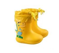 Gummistiefel Kinder Unisex rutschfest, Regenstiefel Kinder Dino Atmungsaktiv, Regenschuhe Jungen Leicht, Gummistiefel Mädchen 33 Kurz, Halbhohe Regenstiefel Wasserdicht (1A-Yellow, 26 EU)