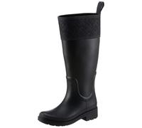 Gummistiefel TOMMY HILFIGER "RUBBER LONG BOOT MONOGRAM", Damen, Gr. 40, Normalschaft, schwarz, Gummi, unifarben, Schuhe Gummistiefel, Blockabsatz, Schlupfstiefel, Outdoorstiefel, Monogramm-Print (1854