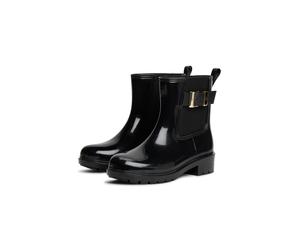 Gummistiefelette TOMMY HILFIGER "TH BUCKLE GLOSSY ANKLE RAIN BOOT", Damen, Gr. 42, schwarz, Synthetik, Textil, Schuhe, Blockabsatz, Regenboots, Gummistiefel mit modischer Zierschnalle (41574907-42) sc