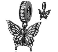 Gun Black Schmetterling Charms passen Pandora Insekt Armband, 925 Sterling Silber Butterfly Anhänger Fliege Schmetterlinge Perle mit CZ, Geschenke für Valentinstag/Enkelin/Nichte