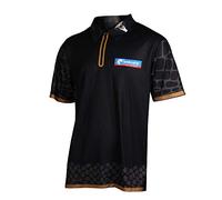 Gunn & Moore Unicorn Dart-Shirt, Jeffrey The Black Cobra de Zwaan, atmungsaktives Polyester und Nahtloser Reißverschluss, Schwarz und Gold, Größen S bis XXXXL