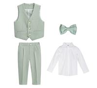 GUOCU 4/5/6 TLG Jungen Anzug Set,Kleine Jungen Frühling Formeller Kleidung Set Kinder Smoking Gentleman Outfits Festliche Hochzeit Anzüge Party Taufe Zweireihiger Kinderanzug Bekleidungsset 1-2 Jahre
