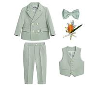 GUOCU 4/5/6 TLG Jungen Anzug Set,Kleine Jungen Frühling Formeller Kleidung Set Kinder Smoking Gentleman Outfits Festliche Hochzeit Anzüge Party Taufe Zweireihiger Kinderanzug Bekleidungsset 1-2 Jahre