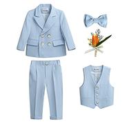 GUOCU 4/5/6 TLG Jungen Anzug Set,Kleine Jungen Frühling Formeller Kleidung Set Kinder Smoking Gentleman Outfits Festliche Hochzeit Anzüge Party Taufe Zweireihiger Kinderanzug Bekleidungsset 3-4 Jahre