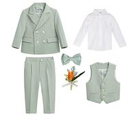 GUOCU 4/5/6 TLG Jungen Anzug Set,Kleine Jungen Frühling Formeller Kleidung Set Kinder Smoking Gentleman Outfits Festliche Hochzeit Anzüge Party Taufe Zweireihiger Kinderanzug Bekleidungsset 5-6 Jahre