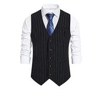 GUOCU Anzugweste für Herren Elegant Hochzeit Weste Casual Slim Fit Westen Einreihiger Gestreifter Anzug Weste V-Ausschnitt Ärmellose Klassische Formelle Businessweste Manner Party Anzug Weste XXL