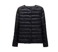 GUOCU Damen Herbst Winter Kragenlos Einfache Daunenjacke Dünne Rundhals Kurz Daunenjacke Packbarer Reißverschluss-Pufferjacke Wintermantel Ultraleichte Steppjacken Übergangsjacke Schwarz 3XL