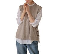 GUOCU Damen Pullover Sweater Weste Rundhals Strick Pullunder Strickweste Stricken Weste Frauen Ärmellos Casual Strick Einfarbig Tank Top Mode Ärmelloser Pullunder für Business und Freizeit Khaki XS