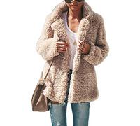 GUOCU Damen Warme Winter Übergroße Umlegekragen Strickjacke Oberbekleidung Flauschig Kuschlige Einfarbig Lose Langarm Plüsch Herbst Winter Parka Lässig Übergangsjacke Kurz Coat,Aprikose,M