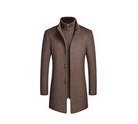 GUOCU Herren Business Wollmantel Mode Kurzmantel Wintermantel mit Stehkragen Verdickung Kurze Jacke Herrenmantel Gesteppt Mantel Single Breasted Elegant Trenchcoat Jacke für Business Freizeit Braun L