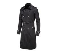 GUOCU Herren Lang Trenchcoat Slim Fit Zweireihiger Mantel im Militärischen Stil Herbst Frühling British Style Trenchcoat mit Gürtel Business Freizeit Jacke Übergangsmantel Windbreaker Revers Elegant
