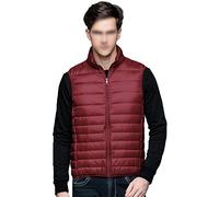 GUOCU Herren Leichte Daunenweste Kurze Winter Stehkragen Mode Weste Steppweste Gesteppt Ärmellose Daunenjacke Ultraleicht Übergangsweste Daunen Winterjacke Packbare Mikro-Daunen-Weste Jacke Weinrot L
