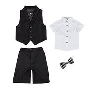 GUOCU Jungen Anzug Set Kinder Sommer Hochzeit Weste Anzüge Festliche Kleidung Set Kurzarm/Langarm Hemd,Anzugweste,Hose/Shorts,Fliege,Kinderanzug Festlich Outfit Gentleman Party Taufe Anzug 9-10 Jahre