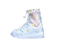GUOCU Regen Schuhüberzug Schuhüberzieher PVC Transparent Wasserdicht rutschfest Regenüberschuhe mit Blumenmuster Regenschutz aus Silikon Überschuhe mit Reißverschluss 2