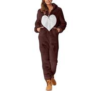 Guotobe Overall Damen Reißverschluss Kuschelig Schlafanzug Jumpsuit Teddy Fleece Warm mit Kapuze Pyjamas Overall Einteiler Weich Onesies Nachtwäsche Einfarbig Plüsch Hausanzug