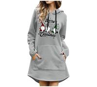 Guotobe Weihnachtskleid Damen Langarm Winterpullover Sweatkleid Rot Elegant Longpullover mit Weihnachten Motiv 3D Gedruckt Leicht Sweatshirt Rundhals Casual Dress Weicher Kapuzenpullover