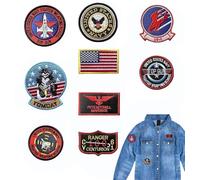 GUOYOU 11 Stück Top Gun Aufnäher zum Aufbügeln, USA Flagge Maverick Patches Bestickt, Air Force Navy Marine Army Jacke Tactical Military Logo Dekorative Applikation für Kleidung Jacke Jeans Cap