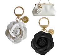 GUOYOU 2 Stück Schlüsselanhänger PU Leder Blume, Damen Handtaschen Keychain, Schlüsselbund für Handtaschen Frauen freundin Frau Mama Freundin Tante Schwester Kollegin(Weiß, Schwarz)