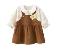 gurcooc Baby Mädchen Kleider Lange Ärmel Floral Rüschen Fake Two Pieces Strapse Rock Prinzessin Kleid Partykleid für Hochzeit Geburtstag Party