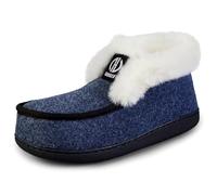 GURGER Hausschuhe Herren Plüsch Gefüttert Mokassin Hüttenschuhe Winter Warm Hausstiefel Hohe Pantoffeln Geschlossen Filzpantoffeln für Männer Blau Größe 40 41