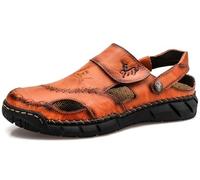 GURGER Sandalen Herren Leder Geschlossene Sommer Wandersandalen Männer Klettverschluss Strand Pantoletten Trekkingschuhe Braun Größe 39