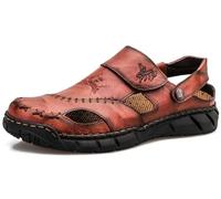 GURGER Sandalen Herren Leder Geschlossene Sommer Wandersandalen Männer Klettverschluss Strand Pantoletten Trekkingschuhe Rot Braun Größe 47
