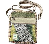 Gurkha Trendige Unisex-Umhängetasche aus Hanf, handgewebt, Hippie-Patchwork, Umhängetasche, 5 Taschen, Reisepasstasche, natürlich, umweltfreundlich - handgefertigt in Mt. Everest Country Nepal, Mix,