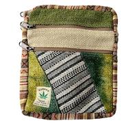Gurkha Trendige Unisex-Umhängetasche aus Hanf, Hippie-Patchwork-Umhängetasche, 5 Taschen, Reisepass, Dokumente, Tasche, natürlich, umweltfreundlich, handgewebt in Mt. Everest Country Nepal, Mix, 10X8
