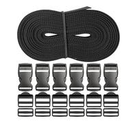 Gurtband Set mit 18 Schnallen, 6 Meter Länge, 20 mm Breite, in Schwarz, Gurt Band aus PET Material, Gurt Riemen Set mit je 6 x 20 mm Steckschnalle, Leiterschnalle, Stegschnalle, Taschengurt DIY Kit