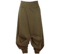 GURU SHOP Afghani Hose, Haremshose, Pluderhose, Pumphose, Aladinhose - Olive, Damen, Baumwolle