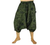 GURU SHOP Aladinhose Pluderhose, Bedruckte Shorts 7/8 Länge - Grün, Damen, Size:S/M