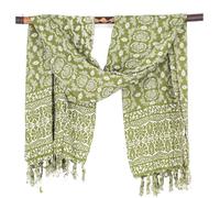 GURU SHOP Bali Batik Sarongkleid, Wickelrock, Sarong, Strand Tuch - Lotus/grün, Herren/Damen, Synthetisch