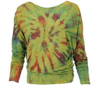 GURU SHOP Batik Hippie Shirt, Unikat Boho Langarmshirt mit Fledermausärmeln - Grün, Damen, Synthetisch